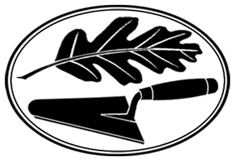 un logo représentant une feuille de chêne et une truelle stylisées dans un cadre oval